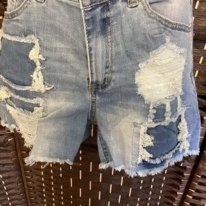 Ripped Denim Shorts (Sky Blue)